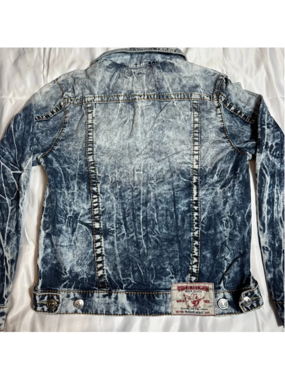 Men's True Religion Trucker Jacket M Blue White Acid Wash
